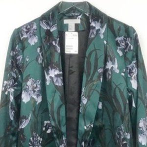 H&M | Green Purple Black Iris Open Front Blazer 10